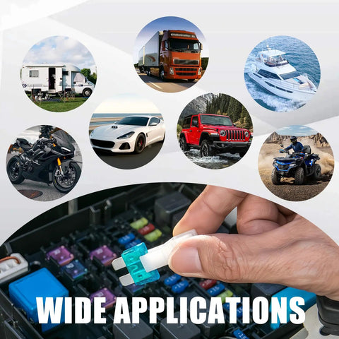 Heavy Duty Automotive Blade Fuses Assortment Kit With Puller 3 To 40 Amp Set For Plug And Play Repairs showcasing wide applications across vehicles.