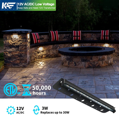 12 Inch 3W LED Integrated Hardscape Paver Light Kit For 12V Low Voltage Landscape Lighting With IP65 Waterproof Step And Retaining Wall Lights 2700K Soft White ETL Listed 50K Hour Lifespan 4 Pack For Outdoor Living