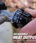 Close-up of adjustable heat output knob for Dual Swivel Burner Outdoor Propane Heater For Deck Or Patio, 10,000 To 30,000 BTU
