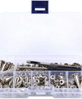 Kicking Dope Badass Silver Zinc Alloy Spikes And Mixed Shape Studded Screwback Rivets 70 Piece Set in a clear organizer box.
