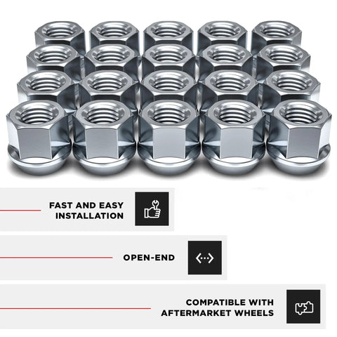 Zinc 1/2-20 Open End Bulge Acorn Lug Nut Heavy Duty 60 Degree Conical Seat For Select Aftermarket Or Factory Wheels 3/4 Inch Hex Cold Forged