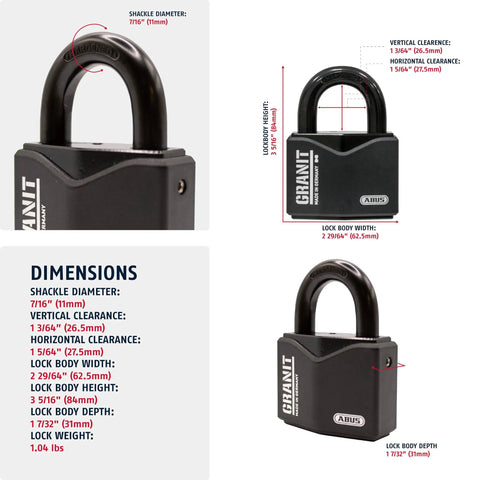 Granit Alloy Steel Padlock 37/55 RK KA Keyed Alike with Hardened Body, Shackle Guard, Anti Picking, 6-Ton Resistance, Dimensions