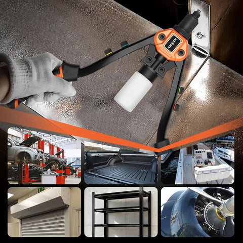 Heavy Duty 14 Inch Two-Handed Pop Rivet Gun Kit With 210 Rivets And Five Nosepieces for automotive and metal riveting