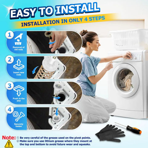Washer Suspension Rod Replacement Kit Fits DC97-16350E DC97-16350U DC97-16350S For easy 4-step installation guide next to washer