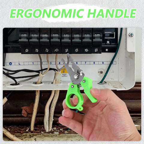 Heavy Duty Mini Wire Stripper And Cutter Pliers, Compact Pocket Ready Cable Stripping Tool For Network Wiring And Electrical Cables, ergonomic green handle