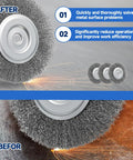 After and before comparison of Six Pack Six Inch Carbon Steel Wire Wheel Brushes For Bench Grinders, showing effective rust removal.