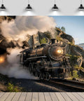 Epic Steam Locomotive Train Tapestry Wall Hanging 118x78 Inches Vintage Engine Emerging From Tunnel in Microfiber