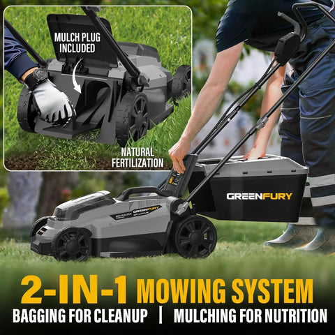 Cordless Lawn Mower Compatible With 20V Max Batteries Tool Only No Gas Easy Start Quiet Yard Work Lightweight And Maneuverable Requires 4.0Ah Or Higher Battery For Safe Peak Performance Fits 20V Max Battery Systems, 2-in-1 bagging and mulching