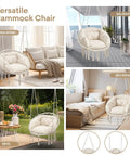 Cozy Macrame Hammock Chair With Thick Cushions, Indoor Outdoor Hanging Swing for balcony, bedroom, patio, sturdy cotton rope