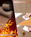 4 Pack PTFE Teflon Sheets For Heat Press 16x20 showcasing durability, heat resistance up to 600° with cleaning demonstration.
