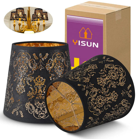 Crystal Chandelier Shade Set Clip On Mini Lamp Shade Black Textured Cloth With Flame Retardant PVC Lining Modern Laser Engraved Design
