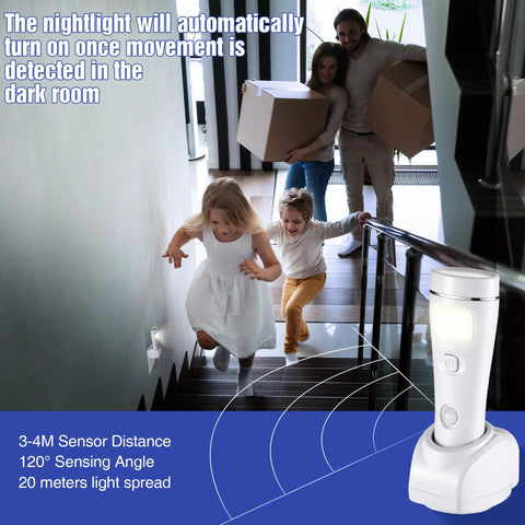 4 In 1 LED Emergency Light For Home Power Outages Plug In Night Light With Motion Sensor Rechargeable Battery Auto On During Outages Ideal For Hurricanes And Blackouts White, family on stairs
