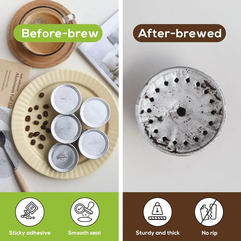 Aluminum Foil Lids For Reusable Nespresso VertuoLine Pods 62mm 200 Pack Budget Friendly Durable Seals Before and After Brew