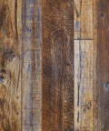 Close-up of brown faux wood peel and stick wallpaper showing texture, self adhesive vinyl surface, 17.5x511.8 inch size.