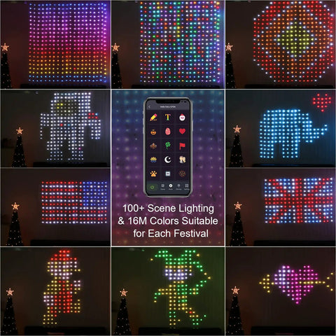 Year Round Curtain String Lights With Dope Music Sync, 400 RGB LED Fairy Lights, 6.2ft displaying various programmable patterns