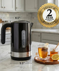 Rapid Fire 1500W Electric Kettle With 1.8 Liter Capacity BPA Free Build on countertop with tea and honey.