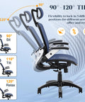 Ergonomic Mesh Office Chair With Adjustable Headrest 90 To 120 Degree Tilt Lock Flip Up Armrests Lumbar Support In Blue