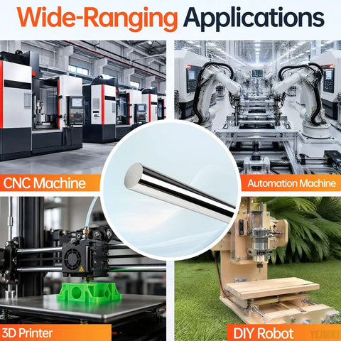 Wide-ranging applications of Two Piece 10mm X 200mm Linear Motion Rods in CNC, automation, 3D printing, and DIY robots.
