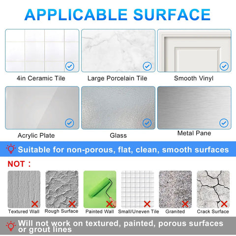 Visual guide of applicable surfaces for 2 Pack 12 Inch Grab Bars With Strong Hold Suction Cup Grip For No Slip Shower And Bath Safety.