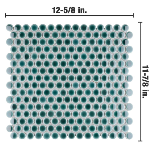 Emerald Penny Round Porcelain Mosaic Tile for Floor and Wall, 11-7/8 x 12-5/8 Inch, mesh-mounted tile sheet