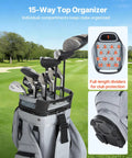15 Way Top Divider Golf Cart Bag With Full Length Dividers Rain Hood Grip Locking Bottom Silicone Head Protection