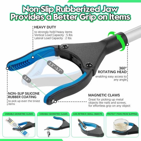 36 Inch Reacher Grabber Tool With 360 Degree Rotating Head Anti Slip Wide Jaw Magnetic Tip Easy Trash Picker For Seniors And After Surgery Recovery Lightweight No Bending Required For Hard To Reach Spots