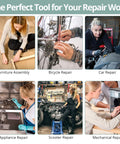 Collage of furniture, bicycle, car, appliance, scooter, and mechanical repairs using a pink 9-Piece Allen Key Set With Long Ball End Cr-V Wrenches.