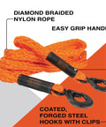 Heavy Duty 14 Foot Tow Rope With Easy Grip Handles And Steel G-Clip Hooks, 4500 Lb Break Strength, Diamond Braided Nylon