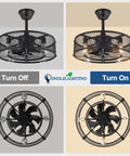 20 Inch Caged Ceiling Fan With Light Remote Dope Industrial Farmhouse Style Black For Living Room Bedroom Kitchen 6 Speeds Wind