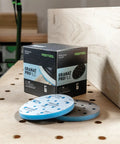 Granat Profile Soft 6 Inch Sanding Discs 10 Pack For Contours Curves And Moldings With Flexible Foam Backing on workbench