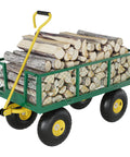 Garden Wagon Cart Workhorse Heavy Duty With 1400 Lb Capacity And 3 In 1 Convertible Design Fence Wagon Flatbed Tow Trailer loaded with firewood