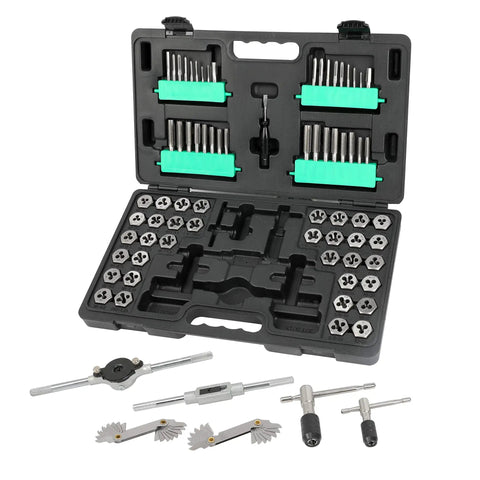 Pro Grade 75 Piece Tap And Die Set For Quick Thread Cutting And Hole Making With 7 Drive Tools And Accessories, 17 Inch Plug Taps