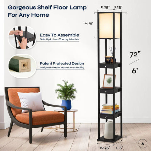 72 Inch Floor Lamp With Dope Shelves And Drawers For Living Rooms And Bedrooms Tall Sturdy Standing Lamp With Built In Storage