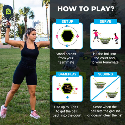 Instructions for Pickleball Roundnet Yard Game For Outdoor Fun Beach Backyard Lawn Play With Easy Assembly Includes Paddles Balls And Case Perfect For Adults And Families Great For Parties And Campgrounds