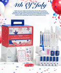 Fourth Of July Gel Nail Polish Kit With UV Light And 6 Festive Red White Blue Shades, Base Top Coat, Stickers, And Nail Art Tools