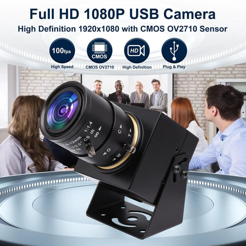 Pro Grade USB Camera 1080P Full HD 2MP Industrial Machine Vision With 2.8-12mm Varifocal CS Mount Lens, featured product image.