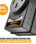 RV Surge Protector 50 Amp With Integrated Surge Protection ETL Listed Heavy Duty Power Adapter close-up view with labels