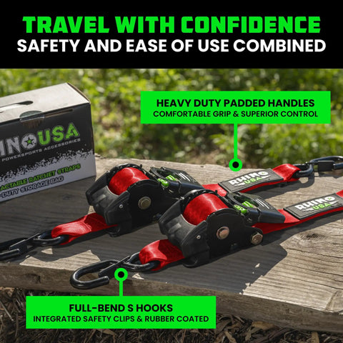 Kickass Retractable Ratchet Straps 2-Pack Cam Lock Tie Down 2 In X 10 Ft on wooden surface with heavy duty handles and hooks.