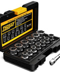 Impact Bolt And Nut Remover Set Pro Grade Fourteen Piece Bolt Extractor Tool Kit for Stripped Damaged Frozen Rusted Nuts and Screws with 3/8 inch drive socket driver.