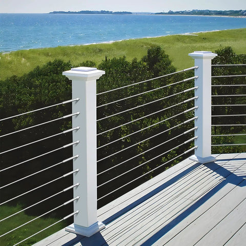 100 Pack One Eighth Inch Black Cable Railing Kit With Left And Right Swage Lag Screws For Wood Posts on deck overlooking ocean