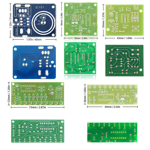 Circuit boards for Five-Project Soldering Practice Kit With DIY Electronics Projects Including Tesla Coil Wireless Light.