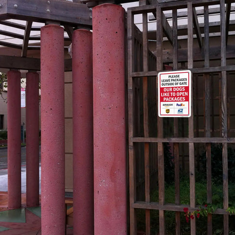 Keep Those Paws Off My Porch Package Drop Off Gate Sign With Major Courier Logos 10 By 7 Inch Rust Proof Laminated Aluminum Yard Notice For Front Mail Delivery USA near gated area.