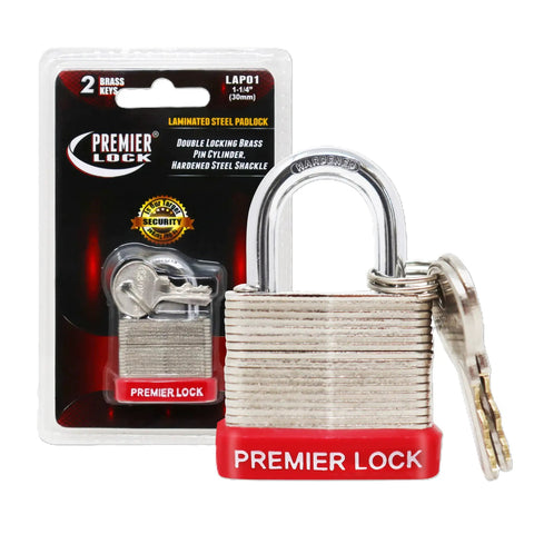 One And One Quarter Inch Laminated Steel Padlock With Vinyl Bumper And Brass Keys, Built Tough Nickel Plated Lock For Surface Protection