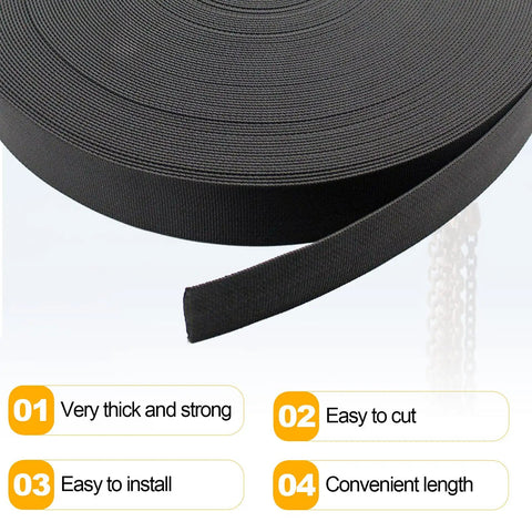 Premium Nylon Protective Hose Sleeve For Welding And Hydraulic Hoses 1 Inch Inner Diameter 25 Feet Long Tough As Nails Abrasion Resistant Cable Cover Shield Flame Retardant And Dustproof Black, shown extended from roll with feature highlights box.