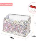 Crystal Rhinestone Card Holder Desk Stand For Office Boss Glam Bling Display With White Crystal Accessories shown with dimensions