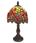 Dragonfly Mini Accent Lamp With Red Yellow Jewels For Bedside Nightstand Mood Lighting, Vintage Handmade Decor Gift, 14.5 Inch Tall 8 Inch Wide