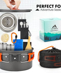 17 Piece Campout Friendly Camping Cookware Kit With Large Pot And Small Kettle Plus 7 Inch Frying Pan Includes 2 Cups 2 Plates 2 Sets Of Utensils For Hiking Backpacking Outdoor Cooking And Picnics