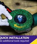 Green disc from 12 Pack 4.5 Inch Strip Discs With 5/8-11 Thread For Angle Grinder Blue Purple Green Black Abrasive Wheels