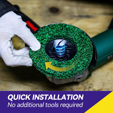 Green disc from 12 Pack 4.5 Inch Strip Discs With 5/8-11 Thread For Angle Grinder Blue Purple Green Black Abrasive Wheels