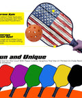 Custom Graphite Pickleball Paddle Set With Comfort Grip, showing colorful paddles and ball, personalized with text or logos included.